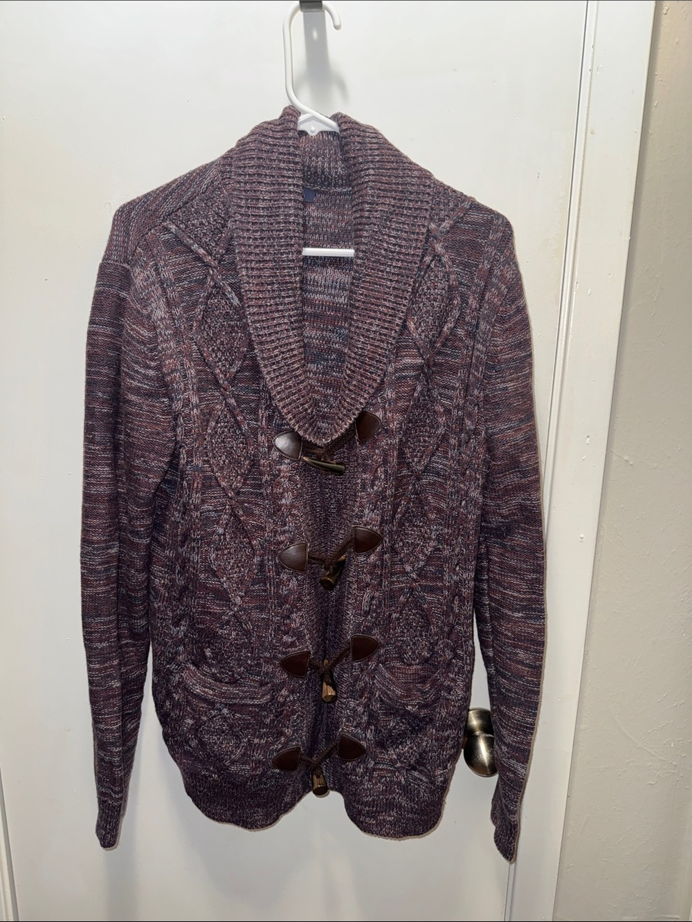 Unisex Shawl Collar Toggle Cardigan Sweater - Plum(6)